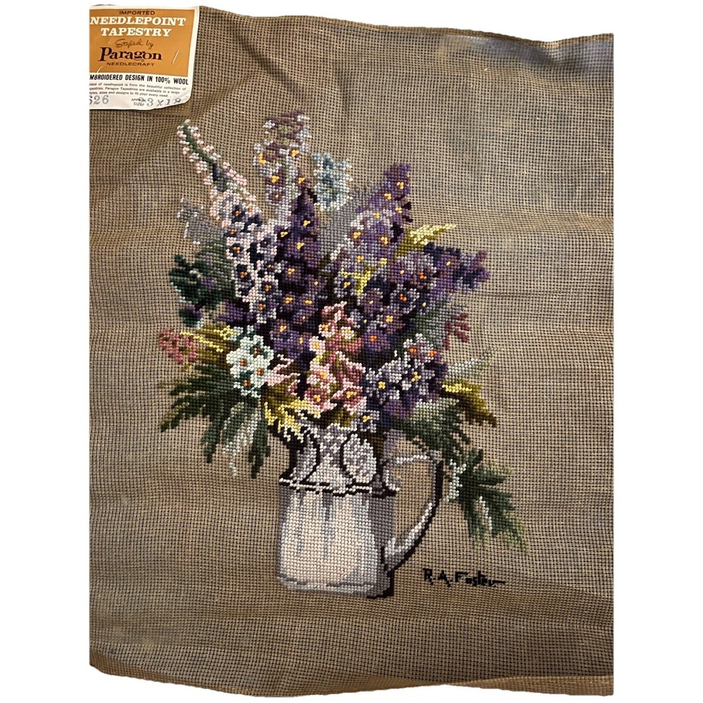 Paragon Needlepoint Tapestry Hand Embroidered 100% Wool  Flowers 18 X 29